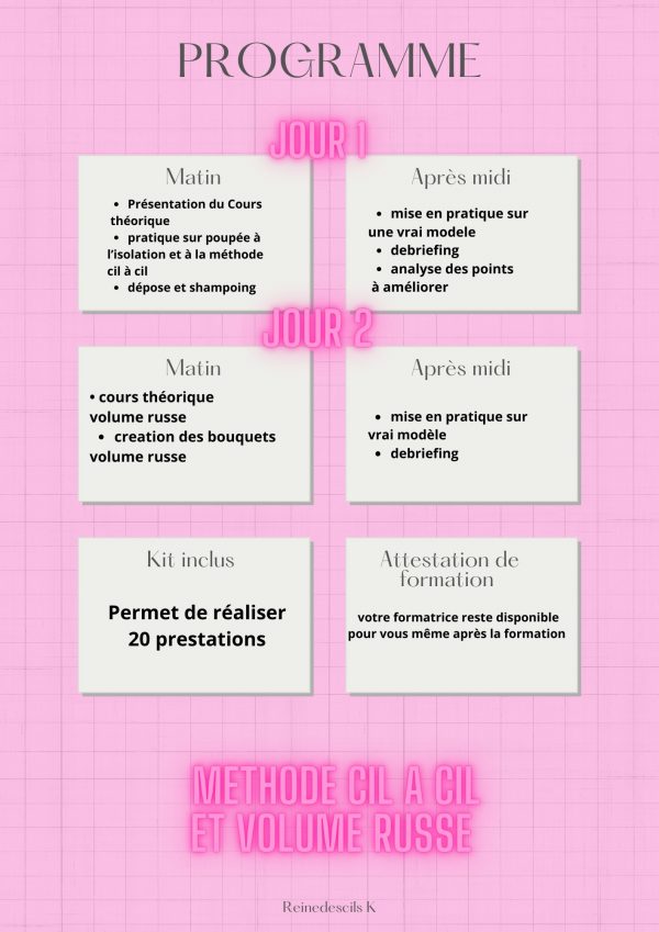 1. Formation pack 3 en 1 : cil a cil + pose mixte et volume russe + kit inclus sur place (2 jours) – Image 2